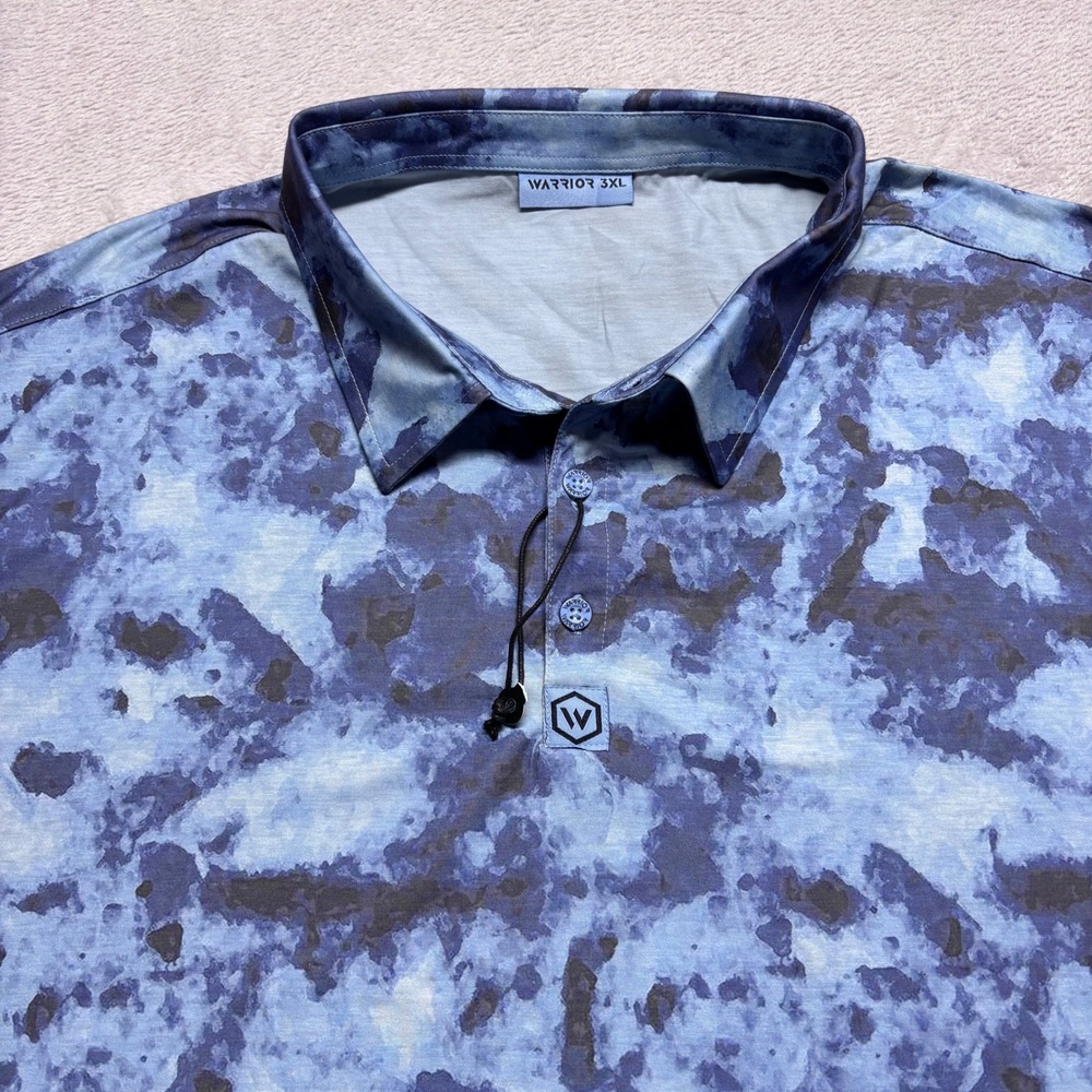 Warrior Mens 3XL Blue Camo Performance Polo Shirt Short Sleeve Golf